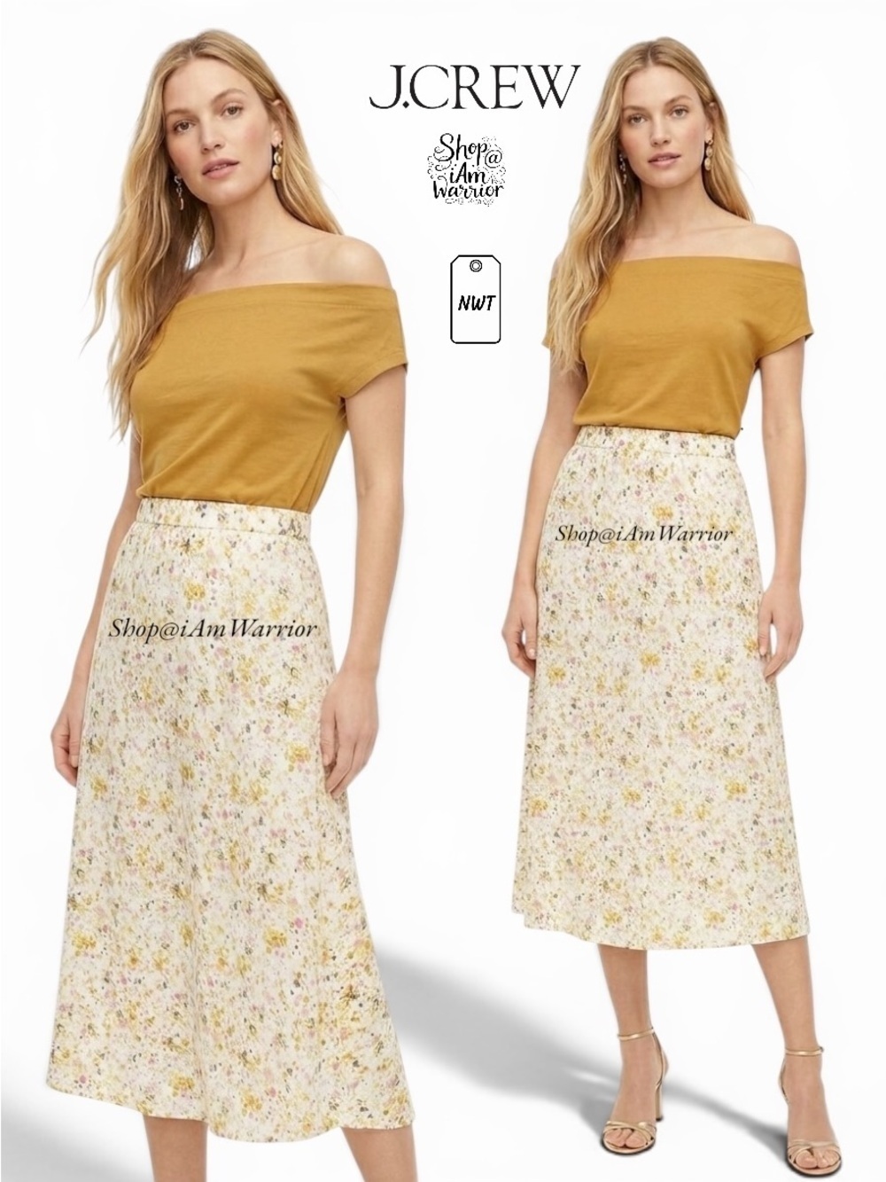 J.Crew NWT pull on midi skirt in abstract watercolor print *shop@iamwarrior
